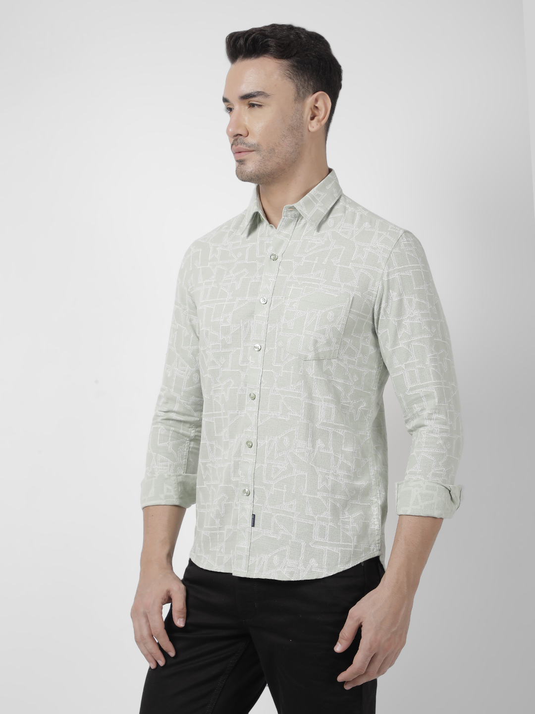 Numero Uno Men Abstract Green Shirt